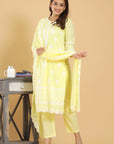 Sunny Chikankari Delight - Yellow Cotton Suit with Dupatta by Vastra by Monty