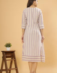 Lavender Breeze - Striped Cotton A-Line Dress by Vastra by Monty