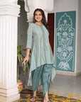 Gulmohar Grace - Pink and Green Kurta with Tulip Pant by Vastra by Monty