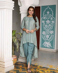 Gulmohar Grace - Pink and Green Kurta with Tulip Pant by Vastra by Monty