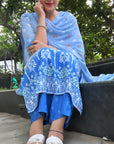 Blue floral print regular Kurta with trouser and dupatta by Vastra by Monty