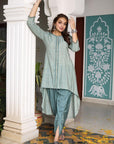 Gulmohar Grace - Pink and Green Kurta with Tulip Pant by Vastra by Monty