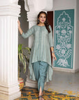 Gulmohar Grace - Pink and Green Kurta with Tulip Pant by Vastra by Monty