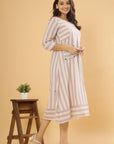 Lavender Breeze - Striped Cotton A-Line Dress by Vastra by Monty