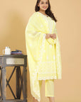 Sunny Chikankari Delight - Yellow Cotton Suit with Dupatta by Vastra by Monty