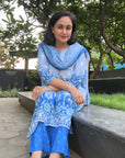 Blue floral print regular Kurta with trouser and dupatta by Vastra by Monty