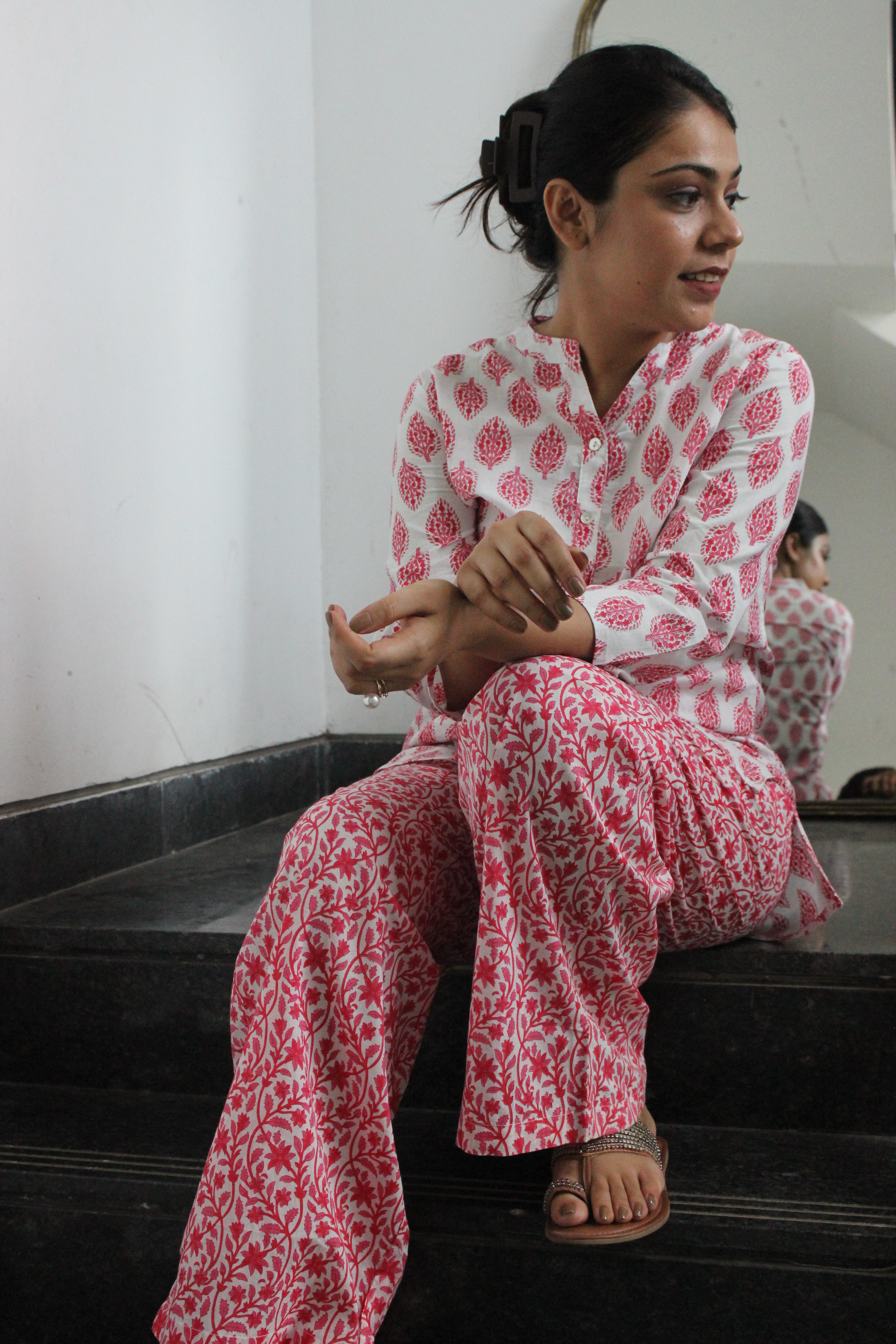 Pink Cotton Night Suit by Vastra by Monty.