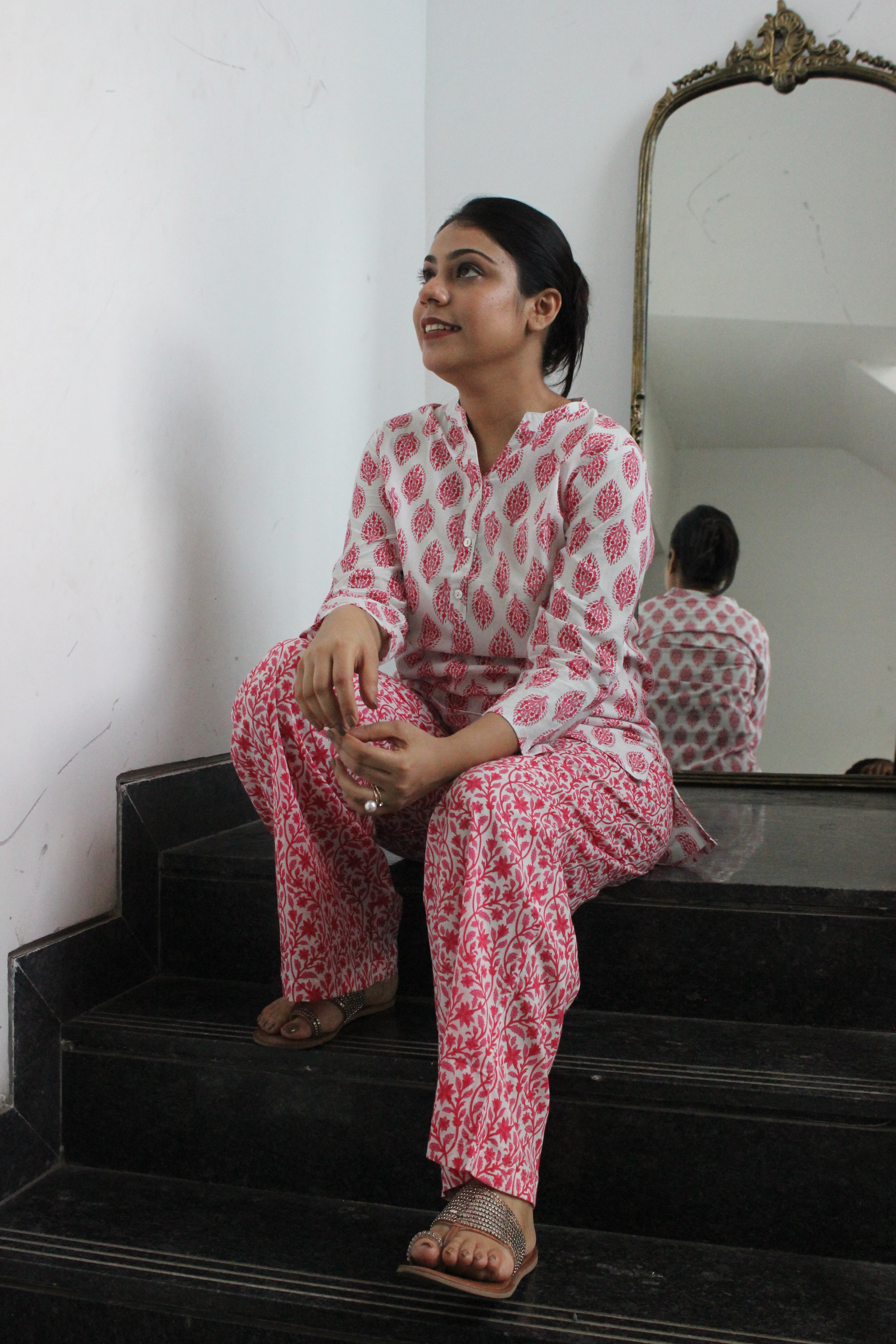 Pink Cotton Night Suit by Vastra by Monty.