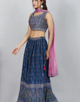 Royal Blue Ready-to-Wear Silk Elegance Lehanga & Blouse with Dupatta by Vastra by Monty