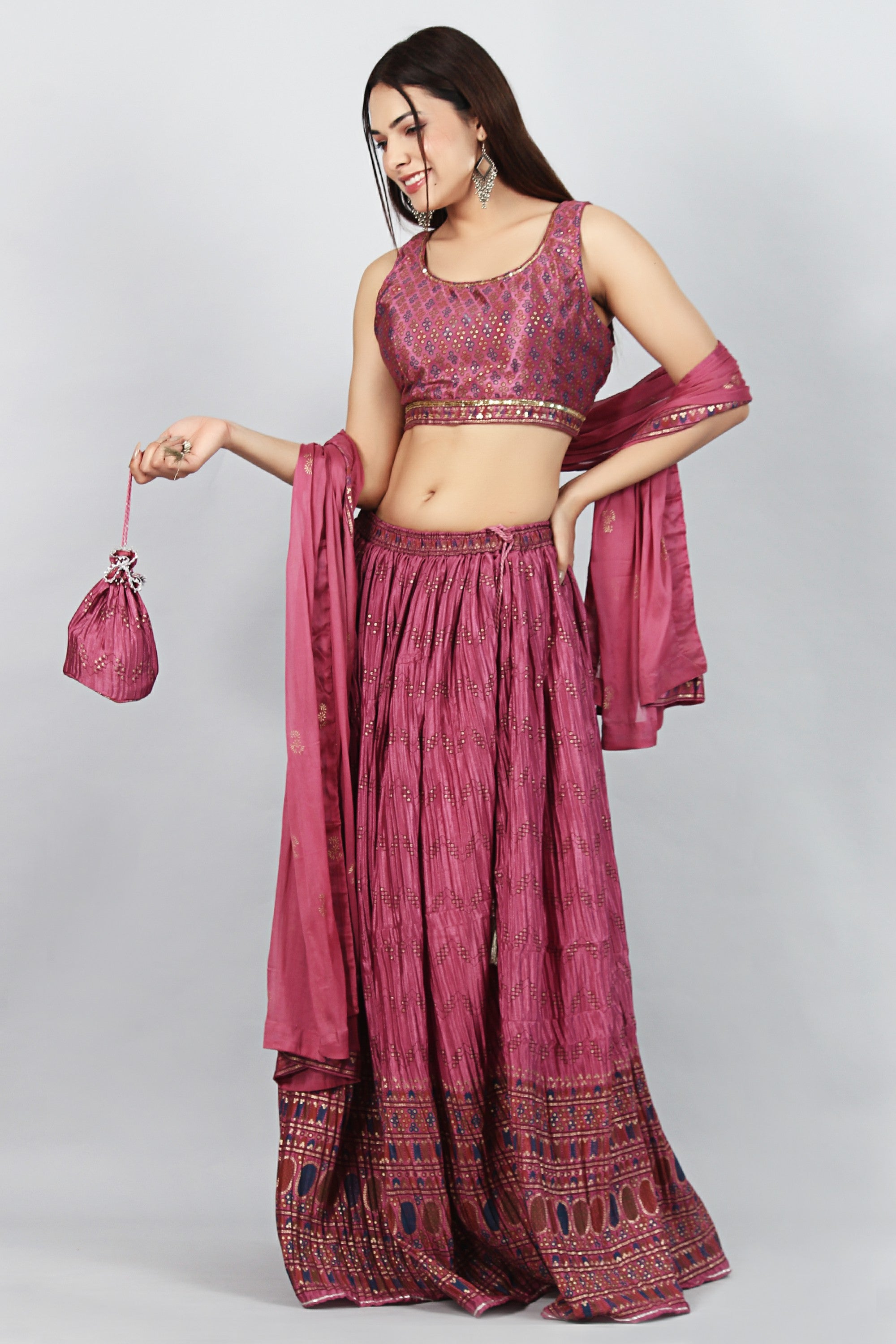 Mauve Majesty Ready-to-Wear Lehanga &amp; Blouse with Dupatta by Vastra by Monty