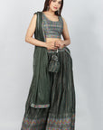 Mystical Green Garden Ready-to-Wear Green & Multicoloured Printed Threadwork Lehanga & Blouse with Dupatta by Vastra by Monty