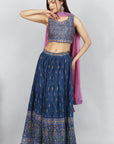 Royal Blue Ready-to-Wear Silk Elegance Lehanga & Blouse with Dupatta by Vastra by Monty