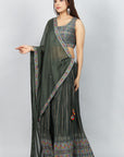 Mystical Green Garden Ready-to-Wear Green & Multicoloured Printed Threadwork Lehanga & Blouse with Dupatta by Vastra by Monty