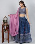 Royal Blue Ready-to-Wear Silk Elegance Lehanga & Blouse with Dupatta by Vastra by Monty