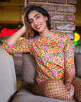 Golden Glow Printed Night Suit by Vastra by Monty