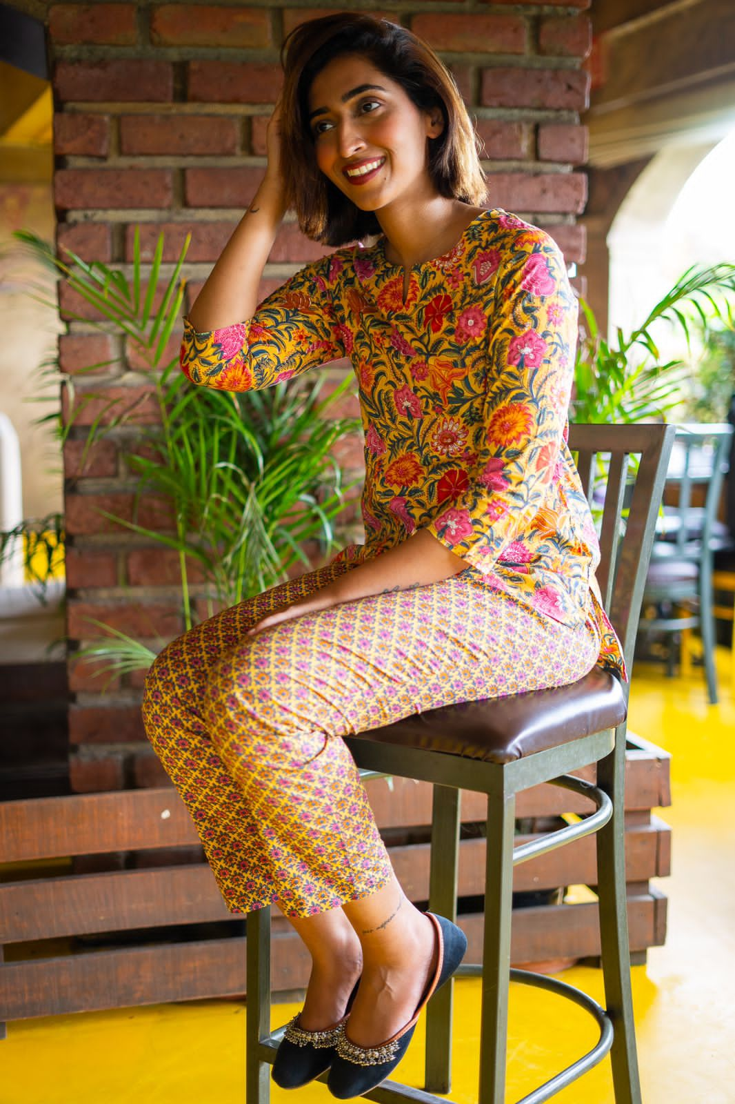 Golden Glow Printed Night Suit by Vastra by Monty