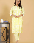 Sunny Chikankari Delight - Yellow Cotton Suit with Dupatta by Vastra by Monty