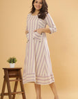 Lavender Breeze - Striped Cotton A-Line Dress by Vastra by Monty