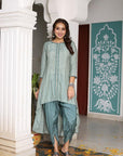 Gulmohar Grace - Pink and Green Kurta with Tulip Pant by Vastra by Monty