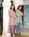 Gulmohar Grace - Pink and Green Kurta with Tulip Pant by Vastra by Monty