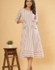 Lavender Breeze - Striped Cotton A-Line Dress by Vastra by Monty