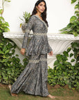 Grey Floral Elegance - Floral Grey Sharara Set by Vastra by Monty